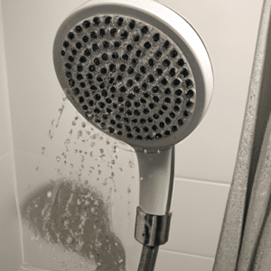 water dripping out from a round-shaped shower head