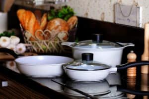 white cookware in kitchen