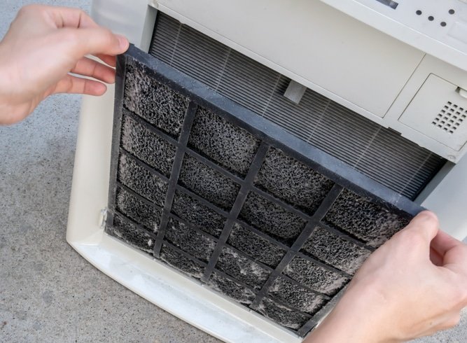 woman's hands holding filthy filty