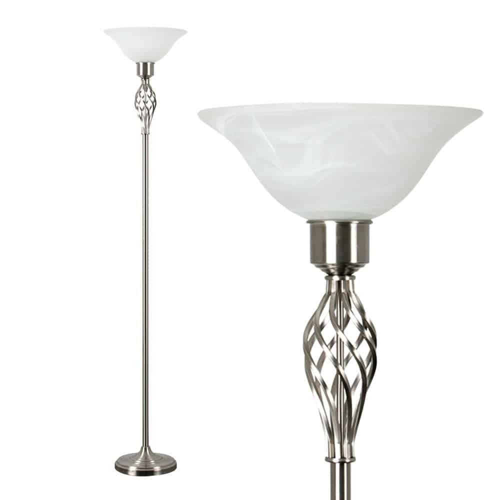 MiniSun Traditional Style Satin Nickel Floor Lamp with Frosted Alabaster Shade