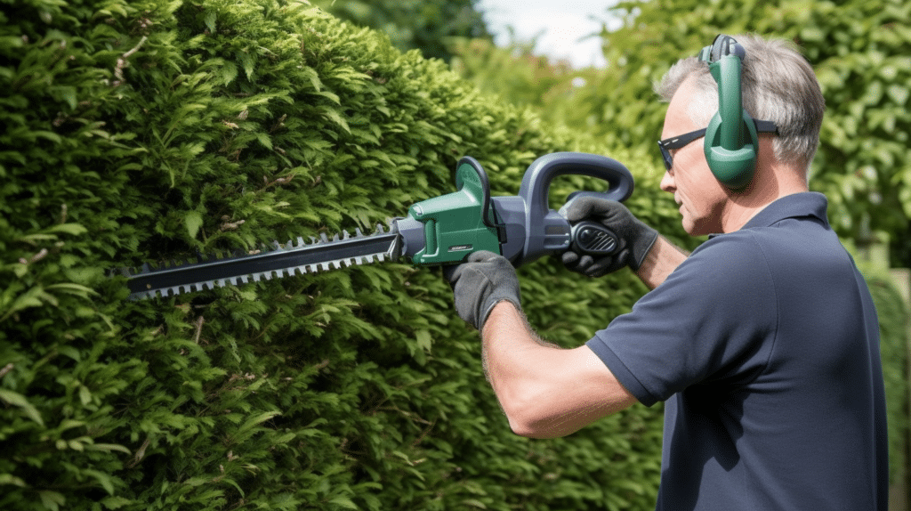 Man doing a field test with a petrol hedge trimmer