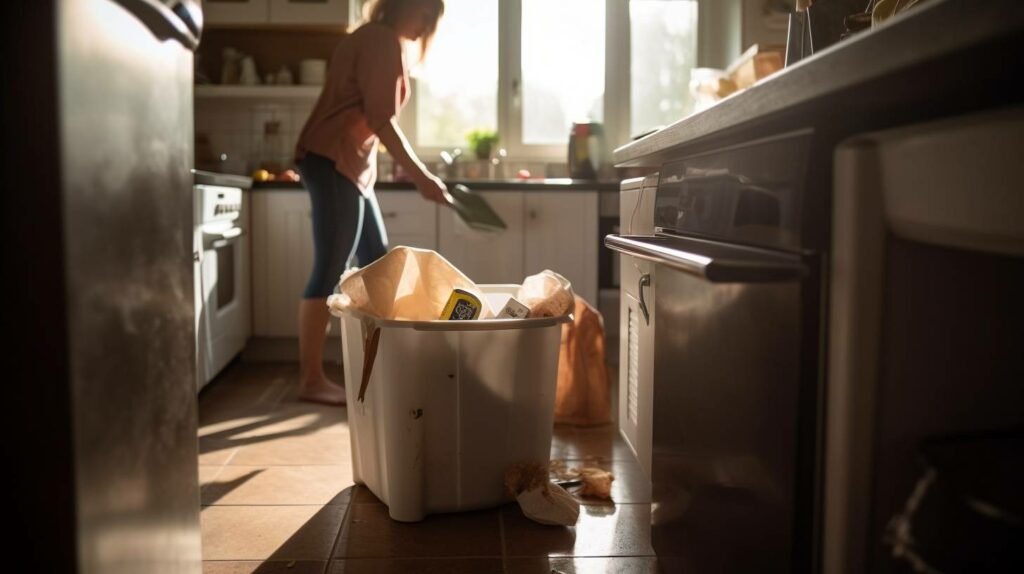 a woman testing out a kitchen bin