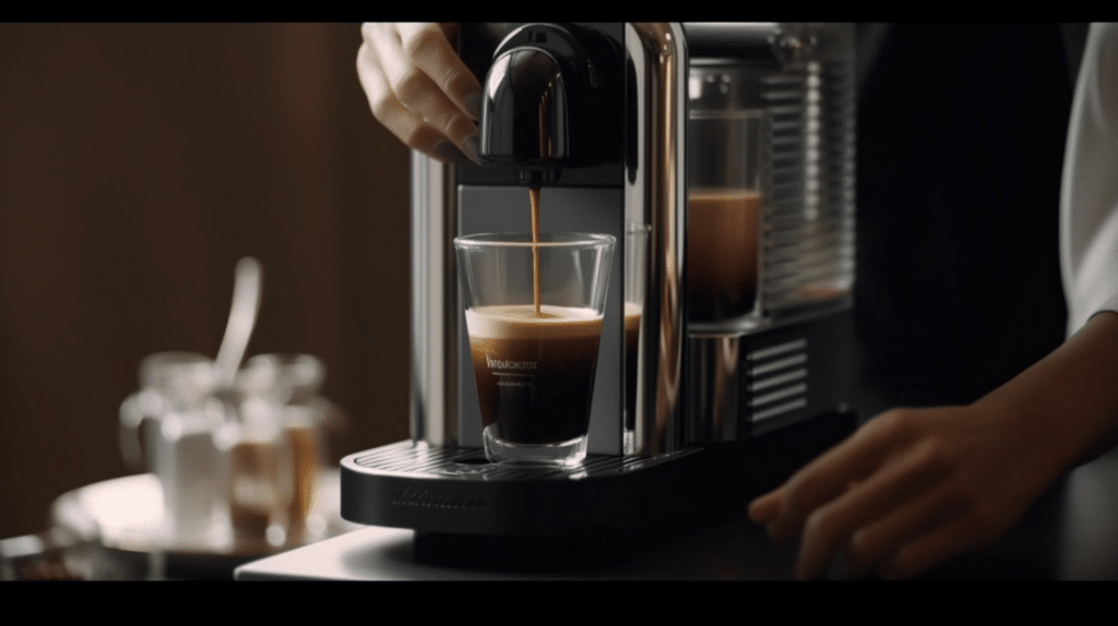 person testing a Nespresso machine's functionality
