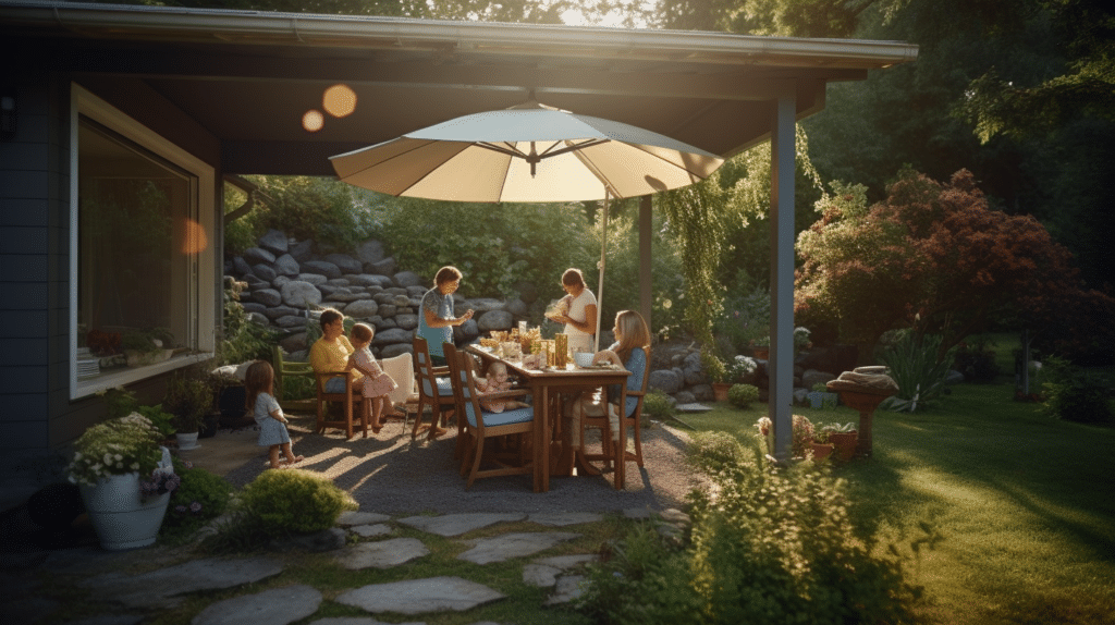 testing a cantilever parasol on the patio