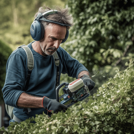 a man is fixing a severed cable on a hedge trimmer