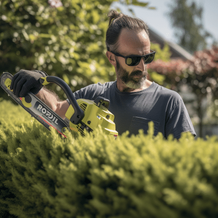 a man using a hedge trimmer that has overheated