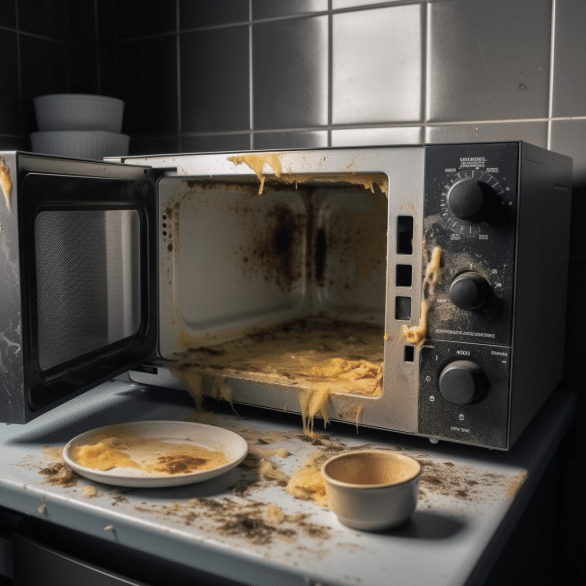 dirty microwave in the kitchen