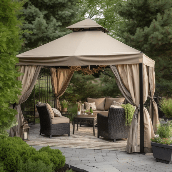 elegant gazebo adds beauty to the garden setting