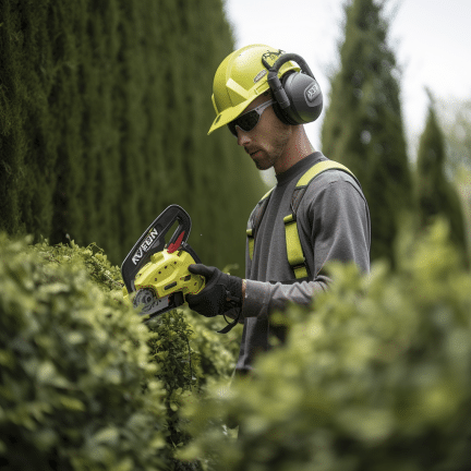 man in the garden using hedge trimmer
