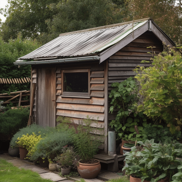 shrubs surround the gutters of the house garden sheds