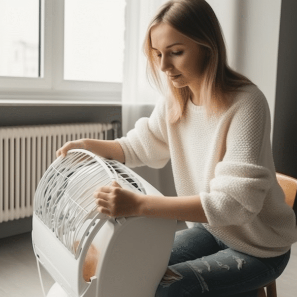 the woman ensures clean and safe electric heaters
