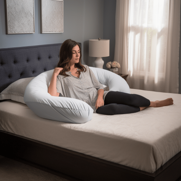 the woman found solace in her cozy pregnancy pillow