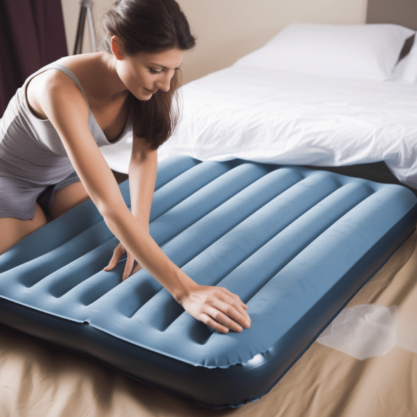 woman cleans air bed to remove dust