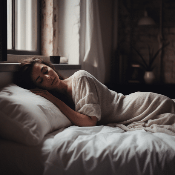 woman peacefully slumbers on specialized side sleeper bed