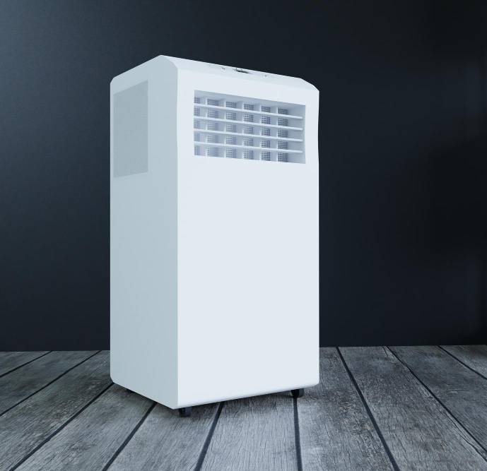 a mobile air conditioner in a room