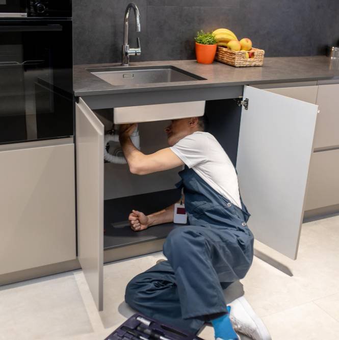 a plumber fixing a kitchen sink