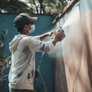 a young man using a DIY paint sprayer