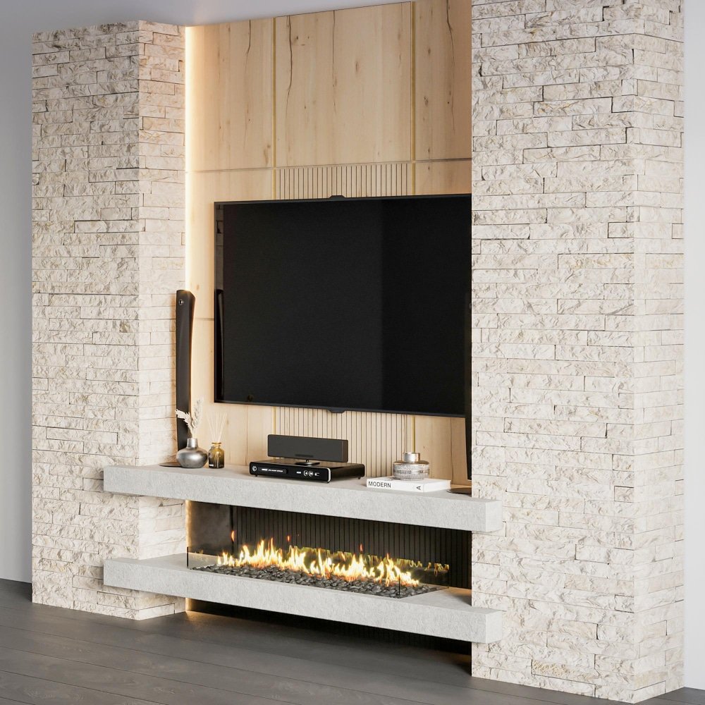 an electric fire under the tv