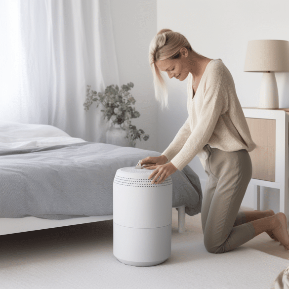 the woman cleans the dehumidifier with care