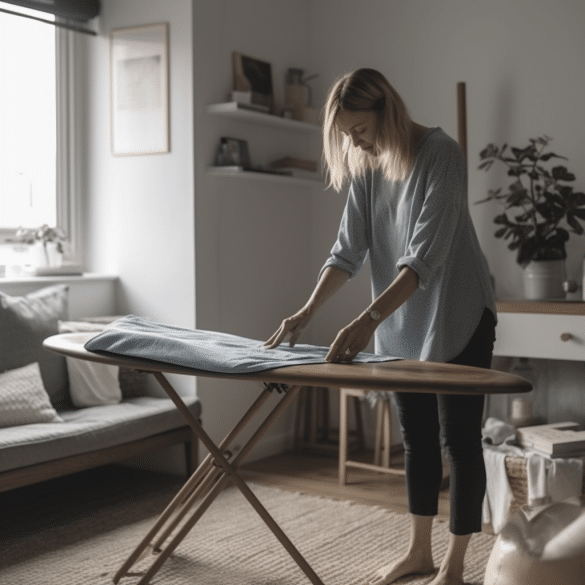 the woman swiftly ironed clothes on her board