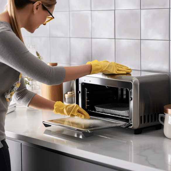 woman polishes the mini ovens surface